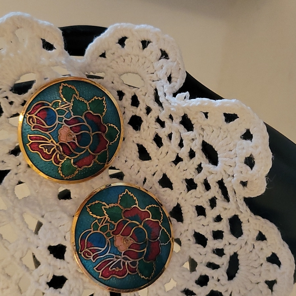 Cloisonne' enameled clip on earrings